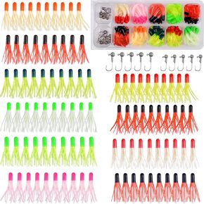 Grub Lures Fishing Jigs Head Hooks Kit,Crappie Jigs Fishing Lures Kit Soft Plastic Grub Tail Worm Lure Bait for Bass Trout Saltwater Freshwater Fishing