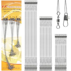 60PCS Fishing Leaders, Saltwater Stainless Steel Fishing Wire Leader Lines with Swivels Snaps Fishing Line Leader Connect Fishing Tackle Lures Bait Hook for Saltwater Freshwater 6/8/10inch