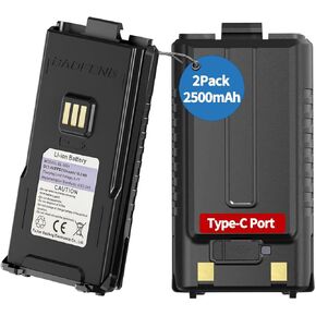 BAOFENG Battery 5RM 2500mAh Li-ion 7.4V Original High Capacity Battery Support Type-C Charger Replacement/Spare Battery for GM-5RH UV-5G Plus 5RM Two-Way Radio Walkie Talkies,2Pack