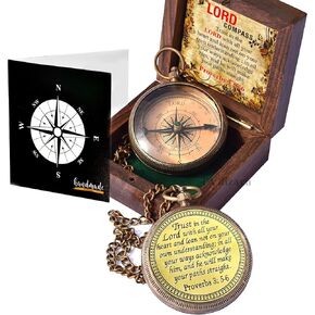Trust in The Lord -Proverbs 3: 5-6 Engraved Compass, Graduation Gifts for Him, Birthday Gifts for Son, Husband, Inspirational, Motivational, Christmas, 2024 Unique Office Decor, Greeting Card Included