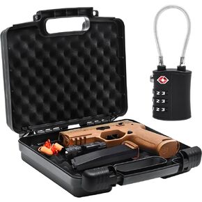 9mm Gun Case Lockable, TSA Approved Firearm Travel Case with 1 TSA Lock, Pistol Case Hard Shell, Gun Safe for Handgun, Pistol, Revolver - Shockproof Gun Storage 11.2 x 9.7 x 3.7 inch.