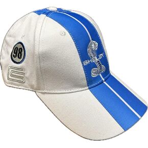 Carroll Shelby® Super Snake White and Blue Cap Hat - Two Stripe Shelby Cobra Design Racing Performance Hat | Officially Licensed Product | One-Size Fits All | Adjustable Closure