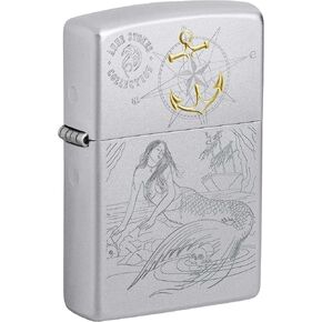 Zippo Lighter, Anne Stokes Collection, Engraved Mermaid and Ship - Satin Chrome 81011