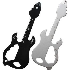 2pcs Guitar Keychain Multitool, Pocket Tool, Wallet Tool, 12 in 1 Bottle Opener Keychain (Guitar, B/S)
