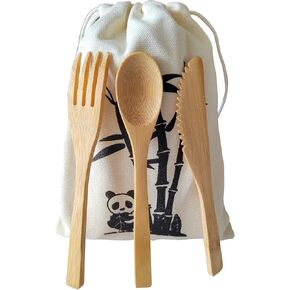 Reusable Bamboo Flatware Set,Bamboo Cutlery Set,Bamboo Forks Spoons Knives, Bamboo Utensil Cutlery Set for Picnic Party Travel or Hiking, Bamboo Silverware with Travel Pouch Bag, Dishwasher Safe (30) in Saudi Arabia