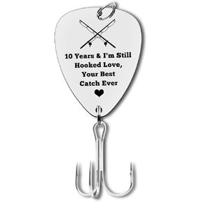 10th Anniversary Hook Gifts for Him Her Couple Anniversary Wedding Fishing Lure Gifts Fisherman Gifts for Husband Boyfriend 10 Years Anniversary Couple Gifts Deployment Christmas Valentines Day Gifts