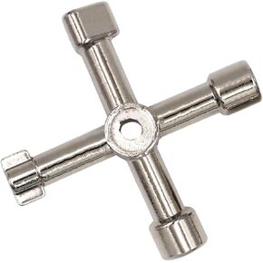 4 Way Multi-Functional Utilities Key, Plumbing Key Wrench, Plumber Key Opening Key Tool for Electric Control Water Gas Meter Box Cupboard Cabinet Train （Type B，Silver）