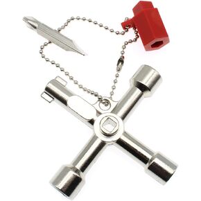4 Way Cross Water Meter Key Zinc Alloy Multifunction Key, Universal Control Cabinet Key Torque Wrenches Cross Key With 1 Chain.
