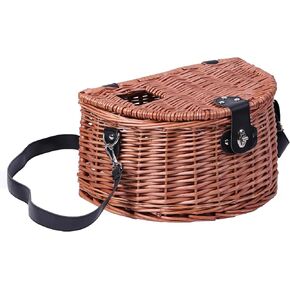 Vintiquewise Wicker Fishing Creel with Faux Leather Shoulder Strap