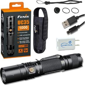 Fenix UC35 V2.0 Rechargeable Tactical Handheld LED Flashlight 1000 Lumens with Lumintrail USB Wall Plug
