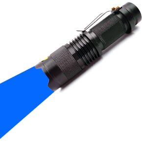 Blue Light Flashlight Single Mode Blue LED Flashlight with Clip Adjustable Focus Blue Flashlight for Hunting Fishing