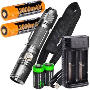 Fenix PD35 V2.0 1000 Lumen tactical Flashlight with 2 X rechargeable batteries, are-X2 charger and 2 X EdisonBright CR123A batteries