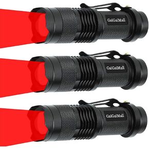 Red Light Flashlight 3 Mode Tactical Zoomable LED Red Torch for Night Vision Fishing Hunting Astronomy Astrophotography