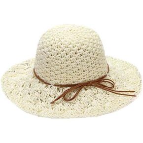 Womens Beach Sun Wide Brim Handmade Straw Hat Summer Foldable Packable Crochet Travel Sun Protection Hat Caps