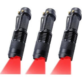 Red Light Flashlight Single Mode Zoomable Powerful Red Flashlight for Astronomy, Aviation, Night Observation,3-Pack