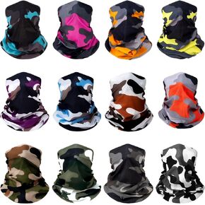 12 pcs Breathable Neck Gaiter Face Scarf Mask for Men Women Sun Protection Bandana Hiking, Cycling, Sports, Fishing