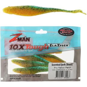 Z-Man SJS5-375PK5 Scented Jerk Shadz 5" Pro Yellow Perch 5 Pack