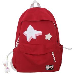 Kawaii Backpack with Star Patch and Cute Accessory Spacious and Multiple Compartments (Black)