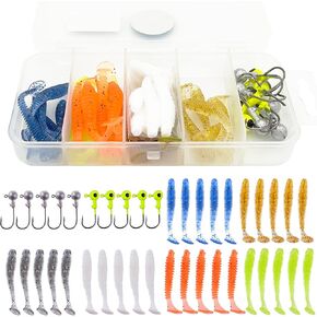 40PCS/Box 3.5g Jig Head Hook T-Tail Soft Lures Artificial Silicone Bait Worm Soft Fishing Lure Bass Carp Fishing Accessories