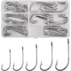 Saltwater Fishing J Hooks Kit, 135pcs O'Shaughnessy Hooks Long Shank Hooks Stainless Steel Fishing Hooks Trolling J Hooks for Saltwater Freshwater Fishing