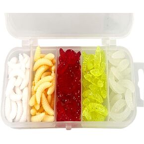 Fake Maggots-Fake Worms for Fishing Maggots Fishing Bait Soft Plastic Baits Bass Lures 125 pcs