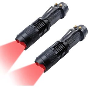 Mini Red Flashlight, Low-Lumen Compact Red Light Flashlight Portable Zoomable for Night Vision Short-Range Illumination,2-Pack