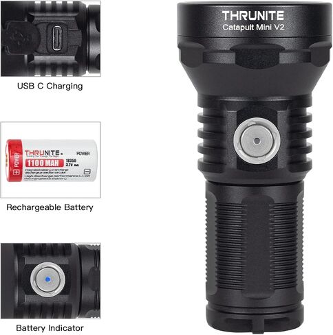 ThruNite Catapult Mini V2 LED Searchlight, 515 Meters Long Throw, High 1108 Lumens Rechargeable Flashlight for Law Enforcement, Search and Rescue, Emergency Signaling, EDC Use, Cool White in Saudi Arabia