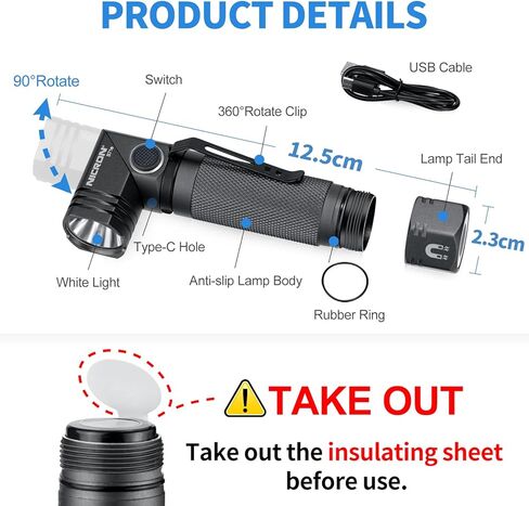 1300 لومن مصباح يدوي مغناطيسي قابل لإعادة الشحن، 6 أوضاع LED 90 درجة مصباح يدوي تويست IP65 مقاوم للماء عالي السطوع EDC جيب الشعلة، مصباح يدوي تكتيكي للتخييم، الطوارئ، الإصلاح، في الهواء الطلق in Kuwait