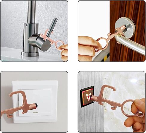 سلسلة مفاتيح متعددة الوظائف، أداة حلقة خطافية للمفاتيح، فتاحة مقبض الباب بدون استخدام اليدين، أداة دفع زر المصعد، قلم سطح الشاشة، فتاحة زجاجات معدنية، مع سلسلة/حلقة/حلقة تسلق/مشبك قابل للسحب (3 عبوات) in Kuwait