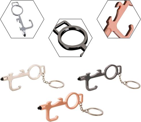 سلسلة مفاتيح متعددة الوظائف، أداة حلقة خطافية للمفاتيح، فتاحة مقبض الباب بدون استخدام اليدين، أداة دفع زر المصعد، قلم سطح الشاشة، فتاحة زجاجات معدنية، مع سلسلة/حلقة/حلقة تسلق/مشبك قابل للسحب (3 عبوات) in Kuwait