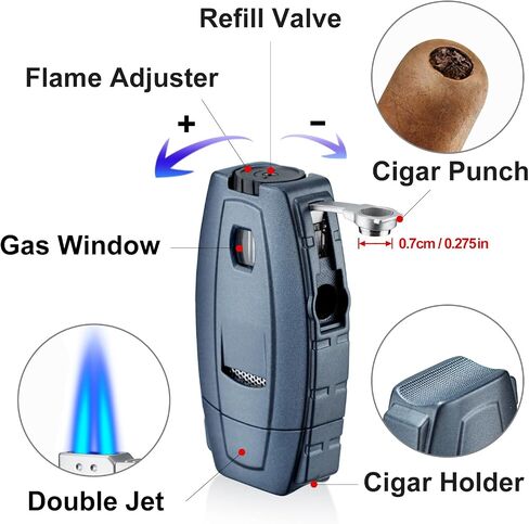 Torch Cigar Lighters Built-in Cigar Punch, Cigar Holder, Luxurious Box for Men, Adjustable Windproof Butane Cool Lighters for Smoking, Candles, Birthday (Black) in Saudi Arabia