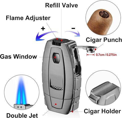 Torch Cigar Lighters Built-in Cigar Punch, Cigar Holder, Luxurious Box for Men, Adjustable Windproof Butane Cool Lighters for Smoking, Candles, Birthday (Black) in Saudi Arabia