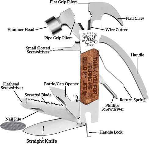 ملحقات أدوات مطرقة التخييم للرجال والأب، هدية عيد الأب من ابنته، أدوات فريدة متعددة الوظائف مع قفل أمان، فتاحة في الذكرى السنوية، وعيد الميلاد in Kuwait