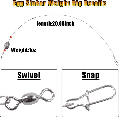 Egg Fishing Sinker Weight Rigs- 4/8pcs Flounder Rig Saltwater Stainless Steel Fishing Wire Leader with Egg Sinker Fishing Swivel Snap Connector for Trout Bottom Fishing in Saudi Arabia