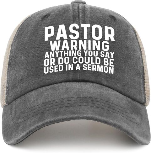 Pastor Warning Anything You SAY OR DO Could BE Used in A Sermon Trucker Hat Women Vintage Mesh Hat for Summer in Saudi Arabia