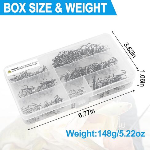 Fishing Treble Hooks Kit,190pcs Round Bend Treble Hooks with Split Rings High Carbon Steel Triple Hooks Fishing Lures Baits Saltwater Freshwater Fishing Gear in Saudi Arabia