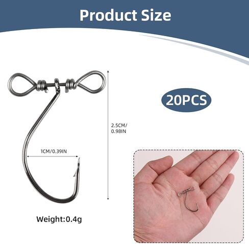20 Pcs Drop Shot Hook, High-Carbon Steel in-Line Catfish Rig Fishing Lure Worm Hooks with Swivels for Bass Perch Drop Texas, Fast and Easy to Use for Serious Anglers Fly Fishing Enthusiasts in Saudi Arabia