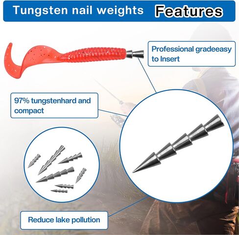 35pcs Nail Weights Kit Tungsten Insert Fishing Weights Sinkers Wacky Worm Nail Sinkers Pencil Weights for Bass Fishing Tackle in Various Sizes in Saudi Arabia