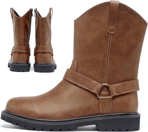Men's Motorcycle Leather Boots, Men's Black Waterproof Low Heeled Riding Boots, Bicycle Boots, Wide Calf Cowboy Boots, Hiking Boots in Saudi Arabia