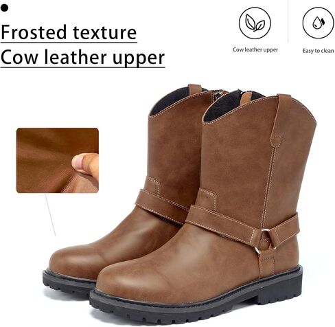 Men's Motorcycle Leather Boots, Men's Black Waterproof Low Heeled Riding Boots, Bicycle Boots, Wide Calf Cowboy Boots, Hiking Boots in Saudi Arabia