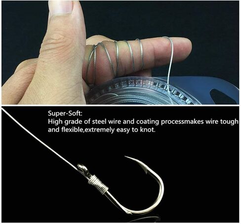 10LB-200LB Fishing line Wire Leader Vinyl Coated Stainless Steel Trace Lures Leader Wire 10 Meter,with 20pcs Crimps Sleeves,Black & Silver Select in Kuwait