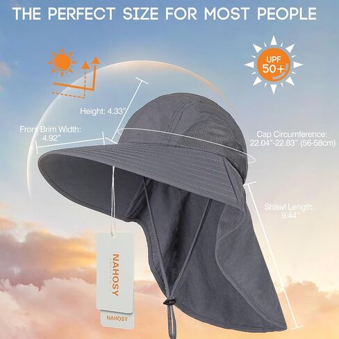 Sun Hats for Men Women with Neck Flap, Wide Brim UPF 50+ Sun Protection Summer Outdoor Fishing Hiking Gardening Unisex Hat in Saudi Arabia