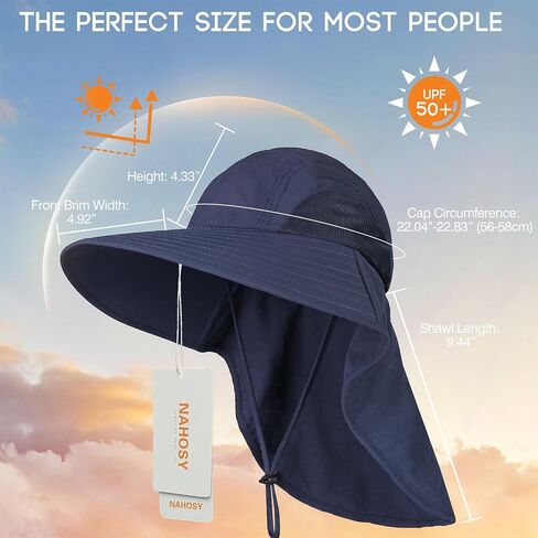 Sun Hats for Men Women with Neck Flap, Wide Brim UPF 50+ Sun Protection Summer Outdoor Fishing Hiking Gardening Unisex Hat in Saudi Arabia