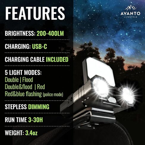 مصباح غطاء AVANTO، أصلي، مشبك USB-C قابل لإعادة الشحن على مصباح يدوي، مصباح كتف وسترة متوافق مع Molle، قابل لإعادة الشحن USB-C، مشبك أضواء القبعة الصلبة، مصابيح يدوية بدون استخدام اليدين in Kuwait