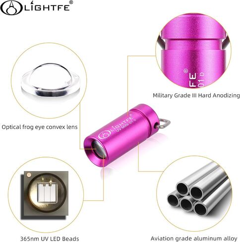 LIGHTFE UV MINI 01D Blacklight Flashlight 365nm keychain lamp, suitable for pet urine stains, stains, minerals, fluorescent agent detection, and currency art identification, etc in Saudi Arabia