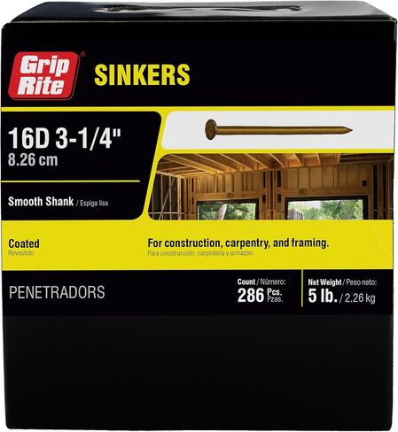 Grip Rite 16CTDSKR5 16D 3-1/4 بوصة غطاس مطلي مع عرقوب برايت ناعمة، 5 رطل، 5 رطل، بدون لون in Saudi Arabia