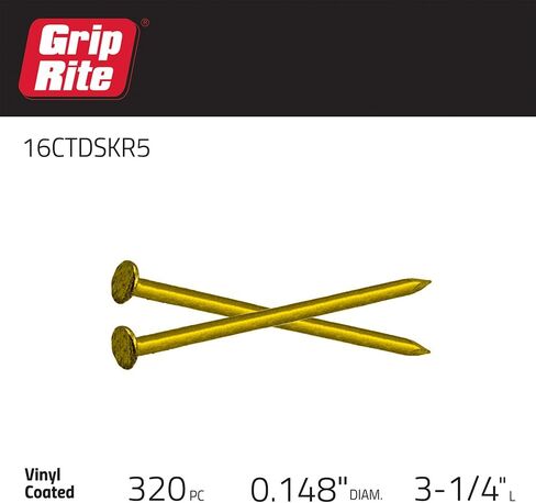 Grip Rite 16CTDSKR5 16D 3-1/4 بوصة غطاس مطلي مع عرقوب برايت ناعمة، 5 رطل، 5 رطل، بدون لون in Saudi Arabia