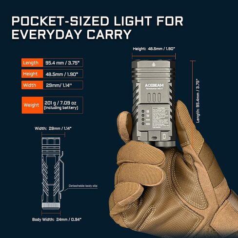 ACEBEAM M2-X Flat Flashlight 3200 High Lumens Multiple Light Sources EDC Lights with Spotlight Floodlight and Seven-Color Mix Light, Versatile Rechargeable LED Flashlight for Camping, Emergency, Home in Saudi Arabia