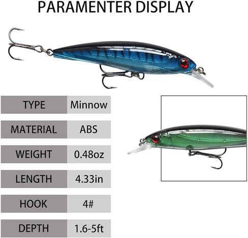 Minniow الصيد السحر Crankbaits مجموعة الصيد الطعوم الصلبة الحياة مثل السباحة طعم الصيد Topwater إغراء مع عيون الصيد ثلاثية الأبعاد، السنانير ثلاثية قوية للمياه المالحة المياه العذبة in Kuwait