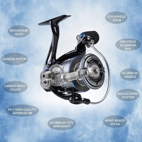 بكرة دوارة Apex Plus، هيكل مغنيسيوم ممتاز خفيف الوزن، بكرة صيد فائقة النعومة مع 10 + 1 بي بي، بكرة قوية ومتينة مع سحب قوي من ألياف الكربون يصل إلى 39 رطلًا كحد أقصى in Kuwait